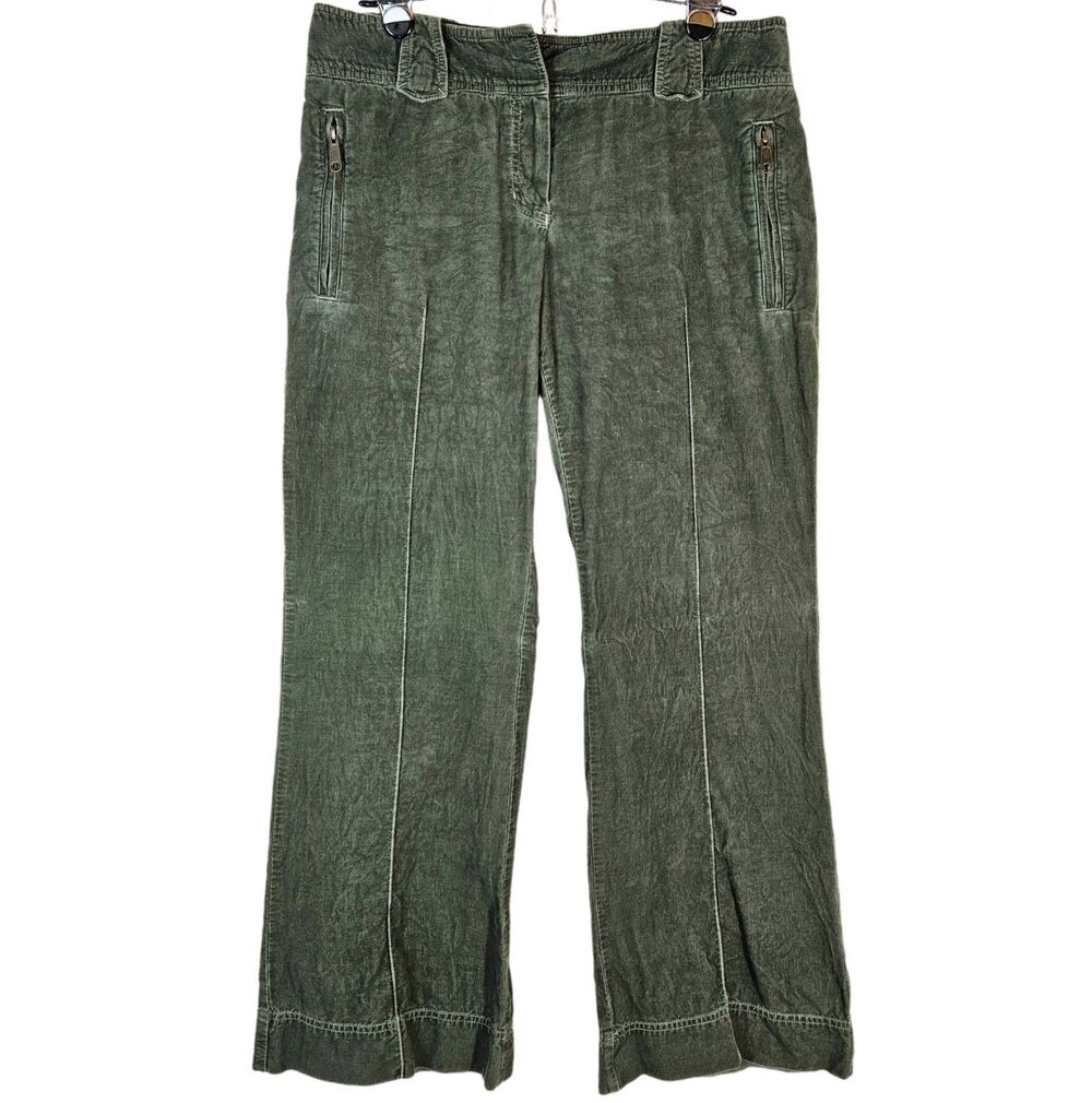 The Limited Wide Leg Corduroy Pants Women's 10 Low Rise Utility Y2K Olive Green